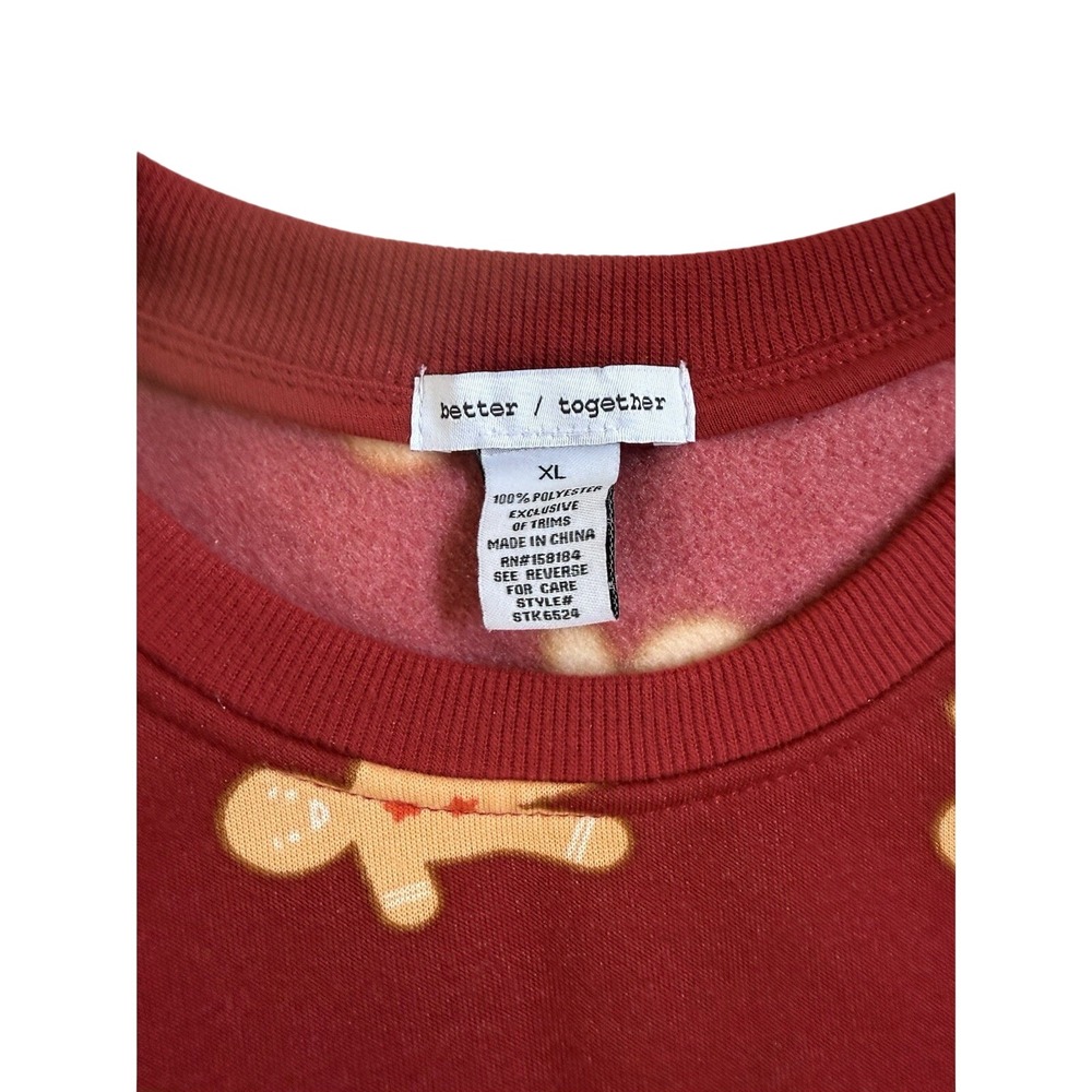 Better Together Gingerbread Pajama Set Womens XL Burgundy Fleece Lounge STK6624 - Picture 3 of 5
